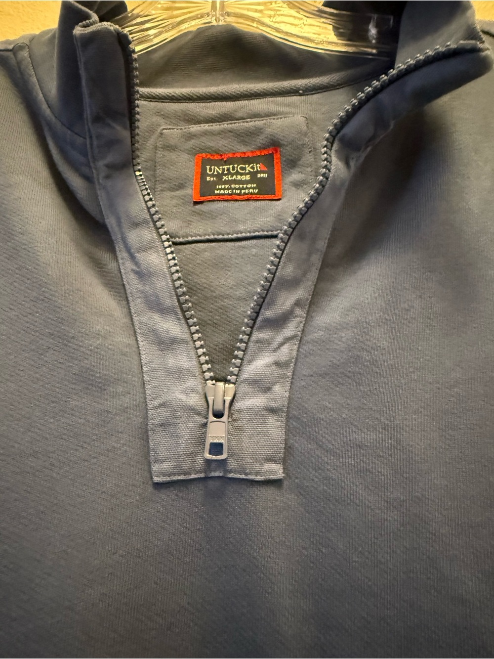 UNTUCKit Pullover Mens XLarge Sweater Quarter Zip Wolfred-Mid Blue Elbow Patch - Picture 10 of 16
